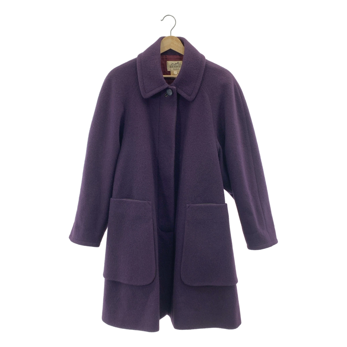 愛馬仕 | 復古羊毛與皮革切斯特菲爾德大衣 | 40碼 | 紫色 | 女款