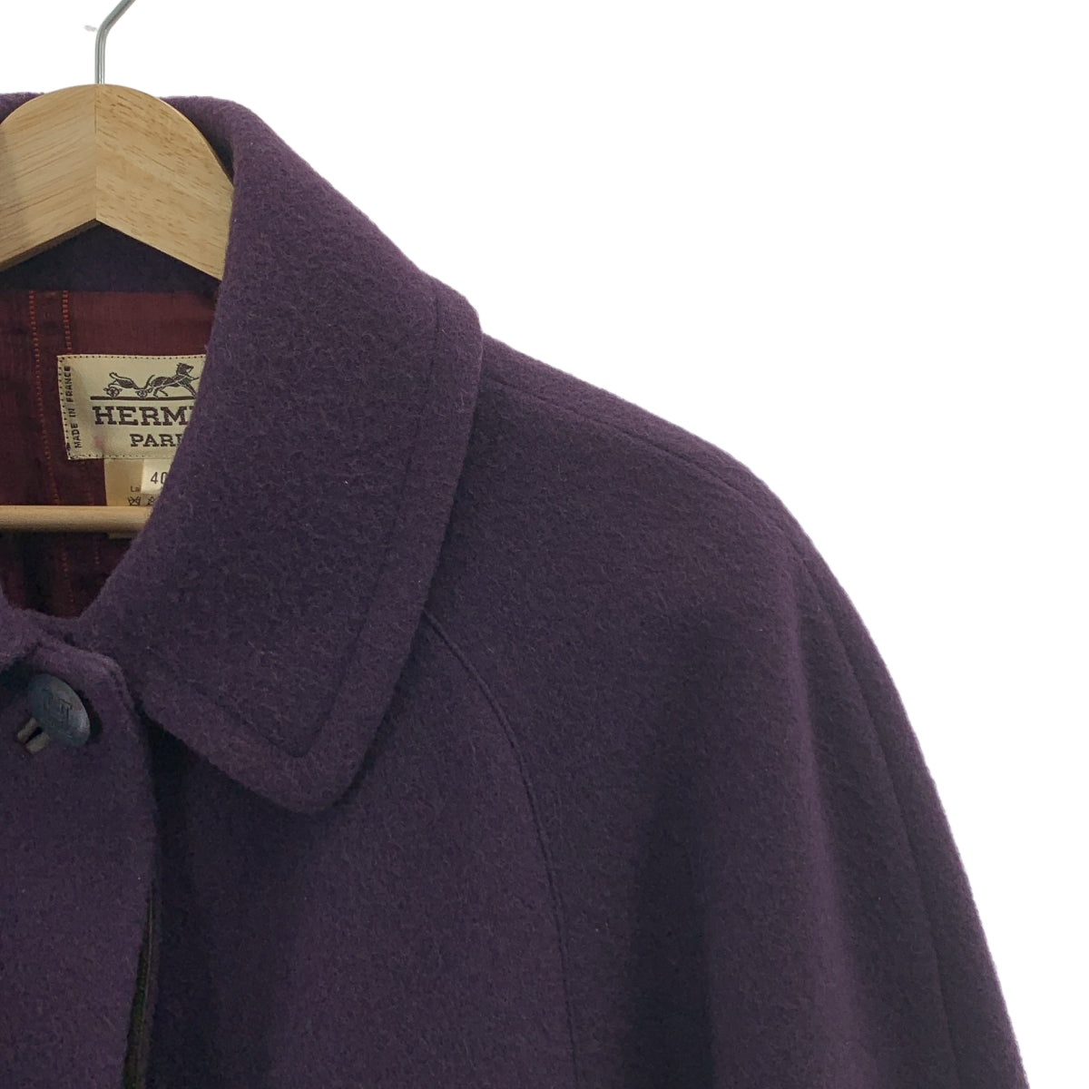 愛馬仕 | 復古羊毛與皮革切斯特菲爾德大衣 | 40碼 | 紫色 | 女款