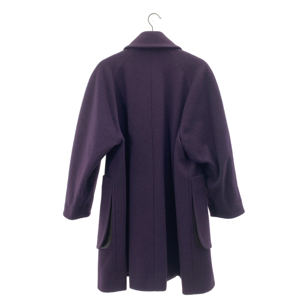 HERMES / エルメス | ヴィンテージ ウール レザー切替 チェスターコート | 40 | パープル | レディース