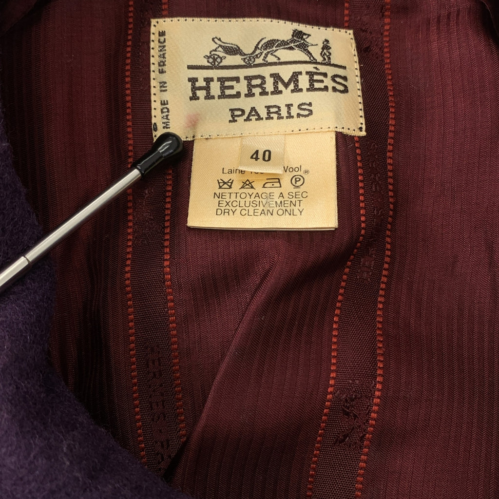 HERMES / エルメス | ヴィンテージ ウール レザー切替 チェスターコート | 40 | パープル | レディース