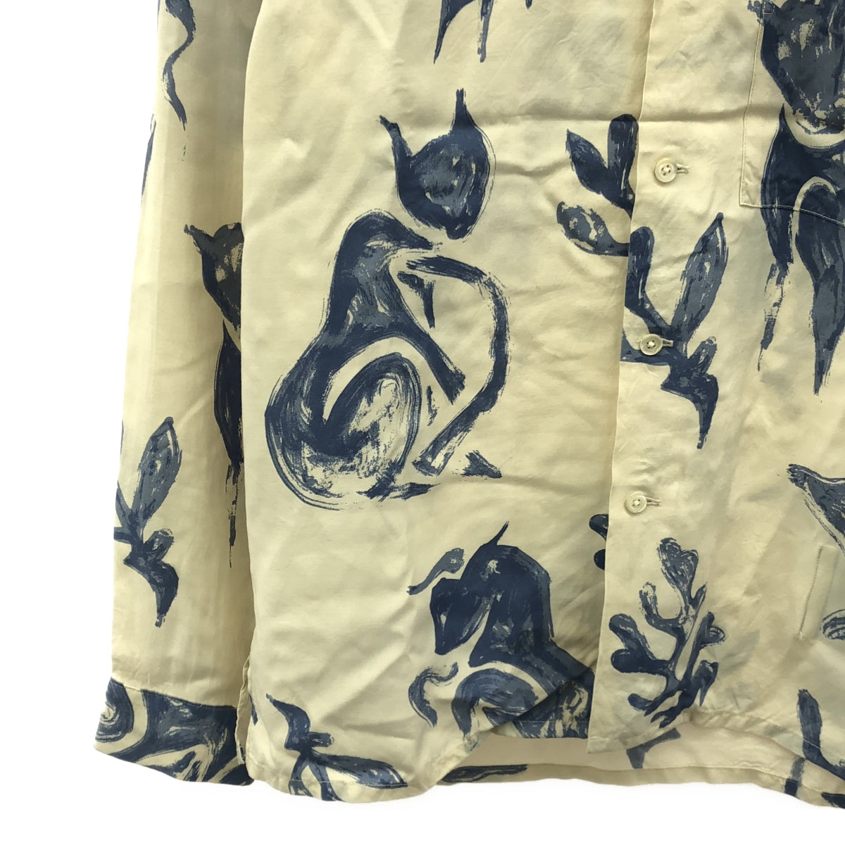 OLD JOE BRAND / オールドジョー | 2021SS | ORIGINAL PRINTED OPEN COLLAR SHIRTS (DRAWING) オープンカラー 総柄 シャツ | 14.5 | ベージュ / ブルー | メンズ