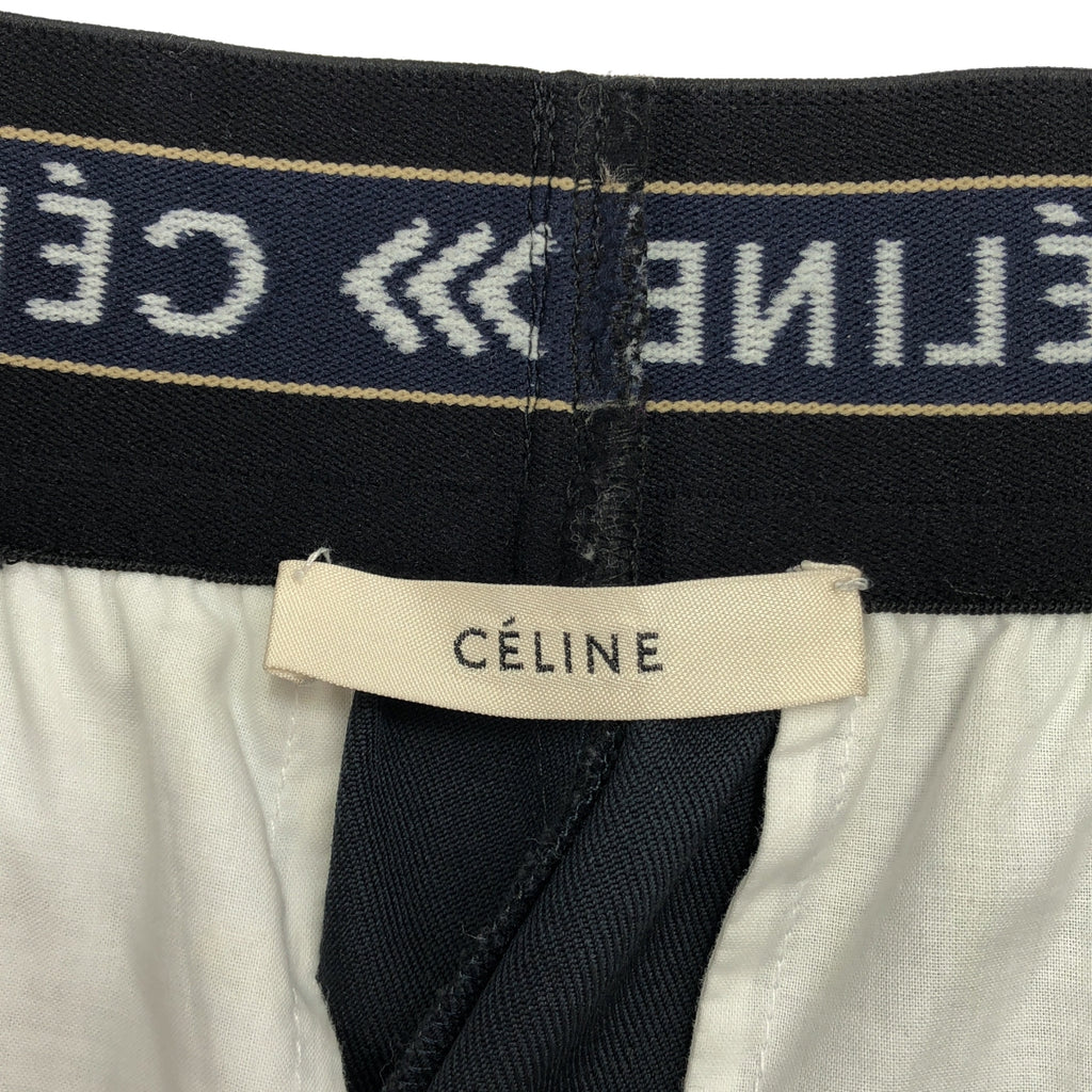 CELINE / セリーヌ | フィービー期 ウエストロゴ ワイドスラックス パンツ | 38 | ネイビー | レディース