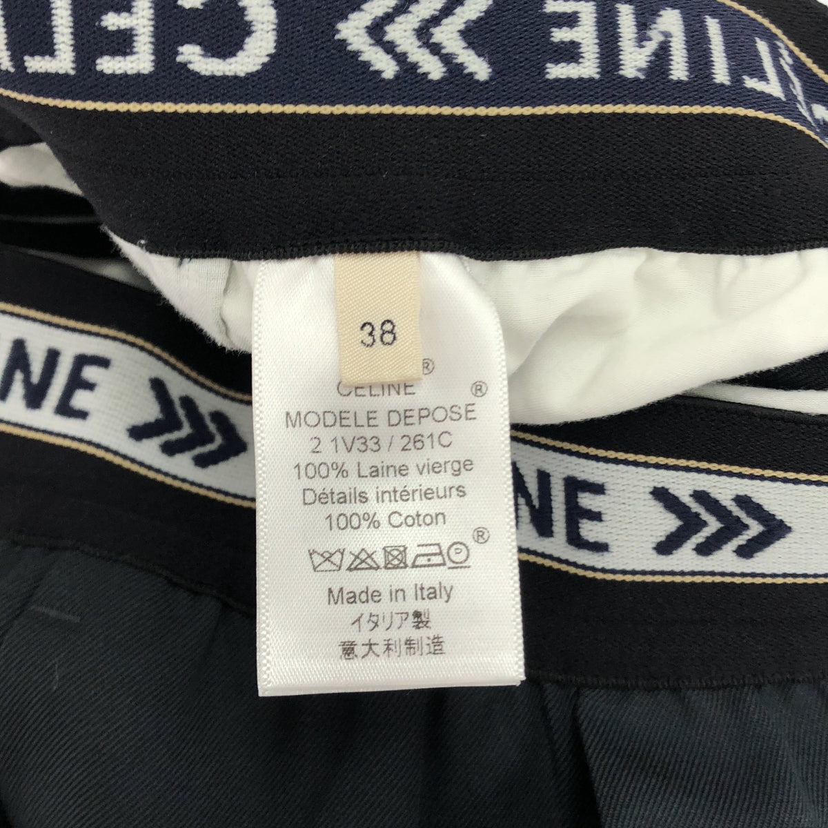 CELINE / セリーヌ | フィービー期 ウエストロゴ ワイドスラックス パンツ | 38 | ネイビー | レディース