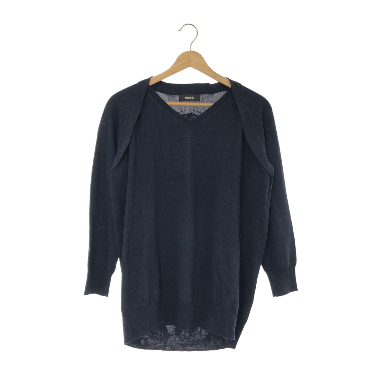 [Good Condition] CABANE de ZUCCa | V-neck Designer Shoulder Knit | M | Navy | Women's