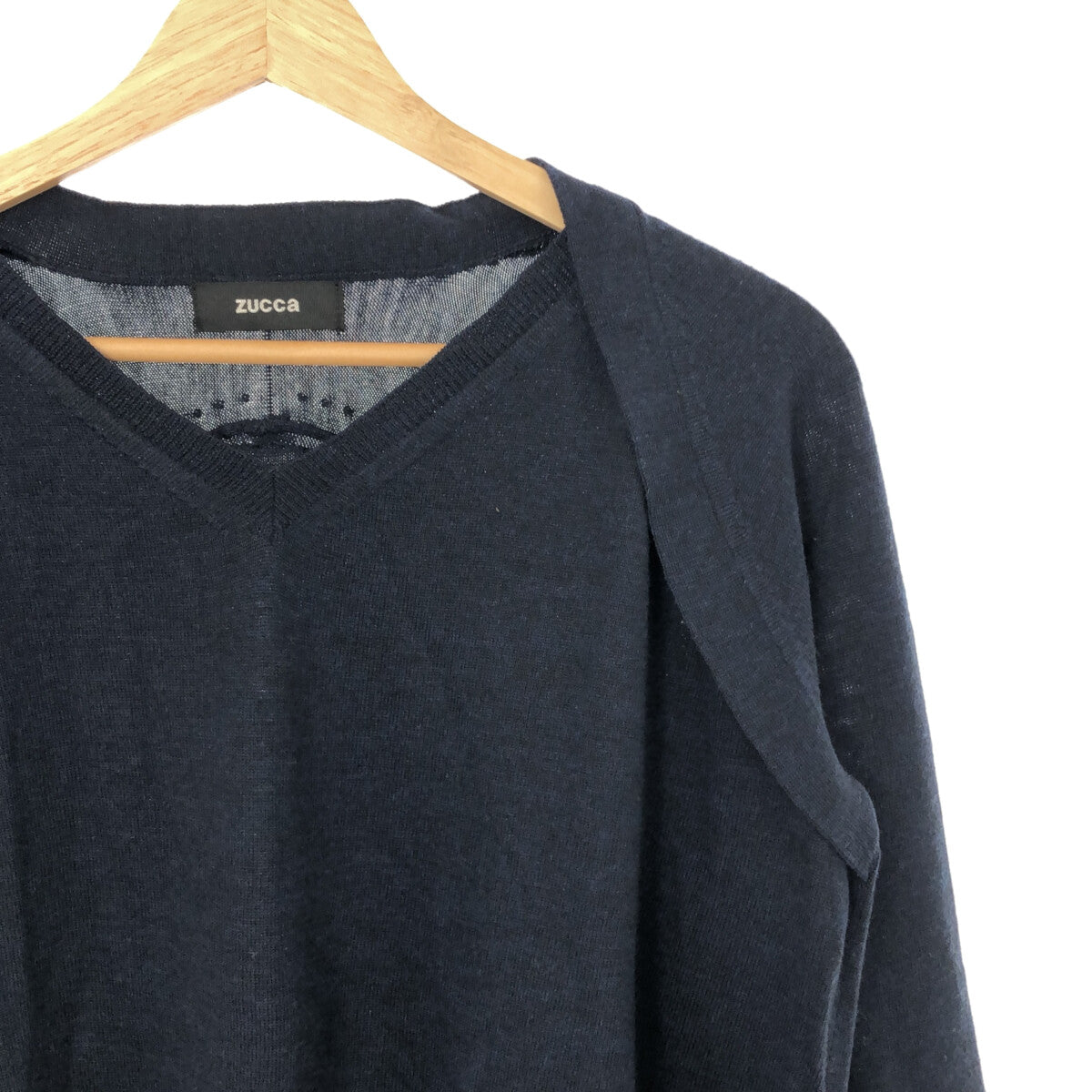 [Good Condition] CABANE de ZUCCa | V-neck Designer Shoulder Knit | M | Navy | Women's