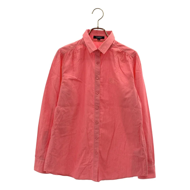 BURBERRY LONDON / バーバリーロンドン | コットン ストライプ ロゴボタン ギャザー シャツ ブラウス | 38 | レディース