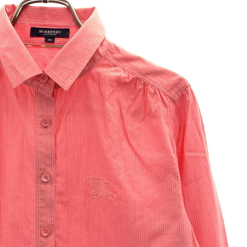 BURBERRY LONDON / バーバリーロンドン | コットン ストライプ ロゴボタン ギャザー シャツ ブラウス | 38 | レディース