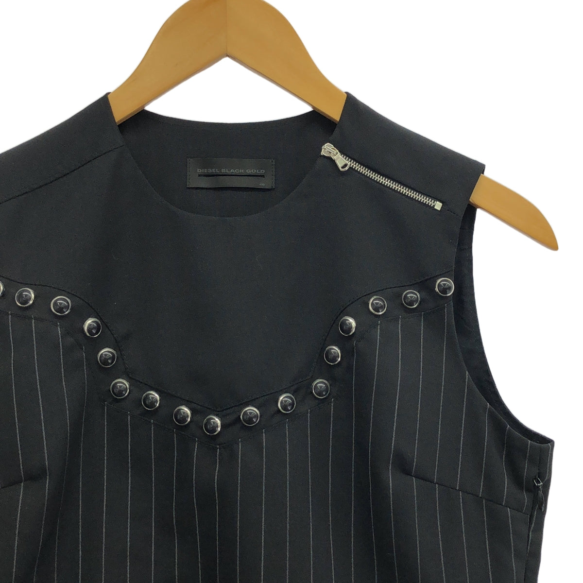 DIESEL BLACK GOLD / ディーゼルブラックゴールド | ストライプ 切替 ストーン付 ワンピース | 40 | ブラック | レディース