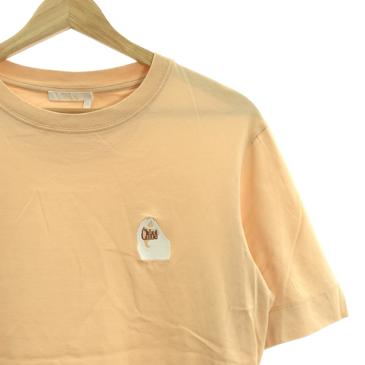 Chloe / クロエ | ワンポイント刺しゅう コットン Tシャツ | XS | ベージュ | レディース