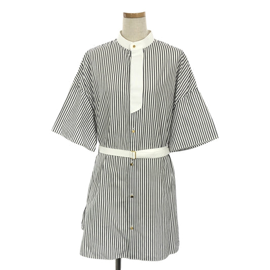 THE RERACS | 2020SS | Striped band collar long shirt | F | White/Black | Women's