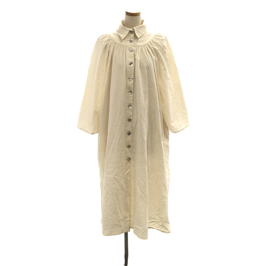 [Beautiful Condition] Les vacances d'Irina | Cotton shell button gathered smock over dress | XS | Ecru | Women's