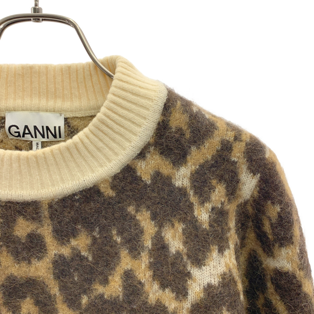 Ganni / 가니 | 2022AW | Leopard Jacquard O-neck / 울 총무늬 레오파드 자가드 로고 니트 스웨터 | F | 여성