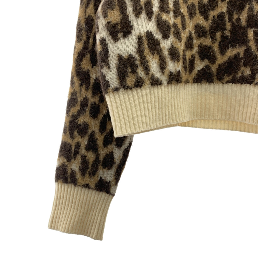 Ganni / 가니 | 2022AW | Leopard Jacquard O-neck / 울 총무늬 레오파드 자가드 로고 니트 스웨터 | F | 여성