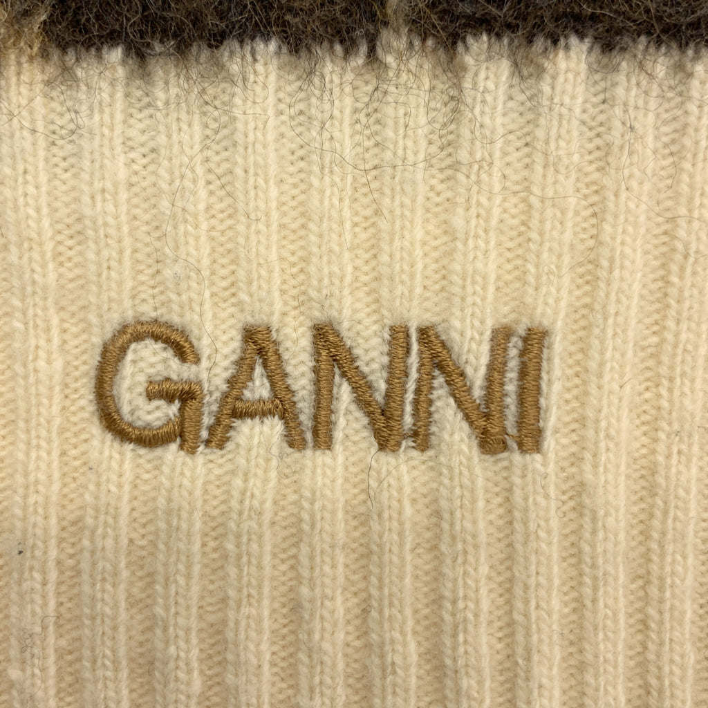 Ganni / 가니 | 2022AW | Leopard Jacquard O-neck / 울 총무늬 레오파드 자가드 로고 니트 스웨터 | F | 여성