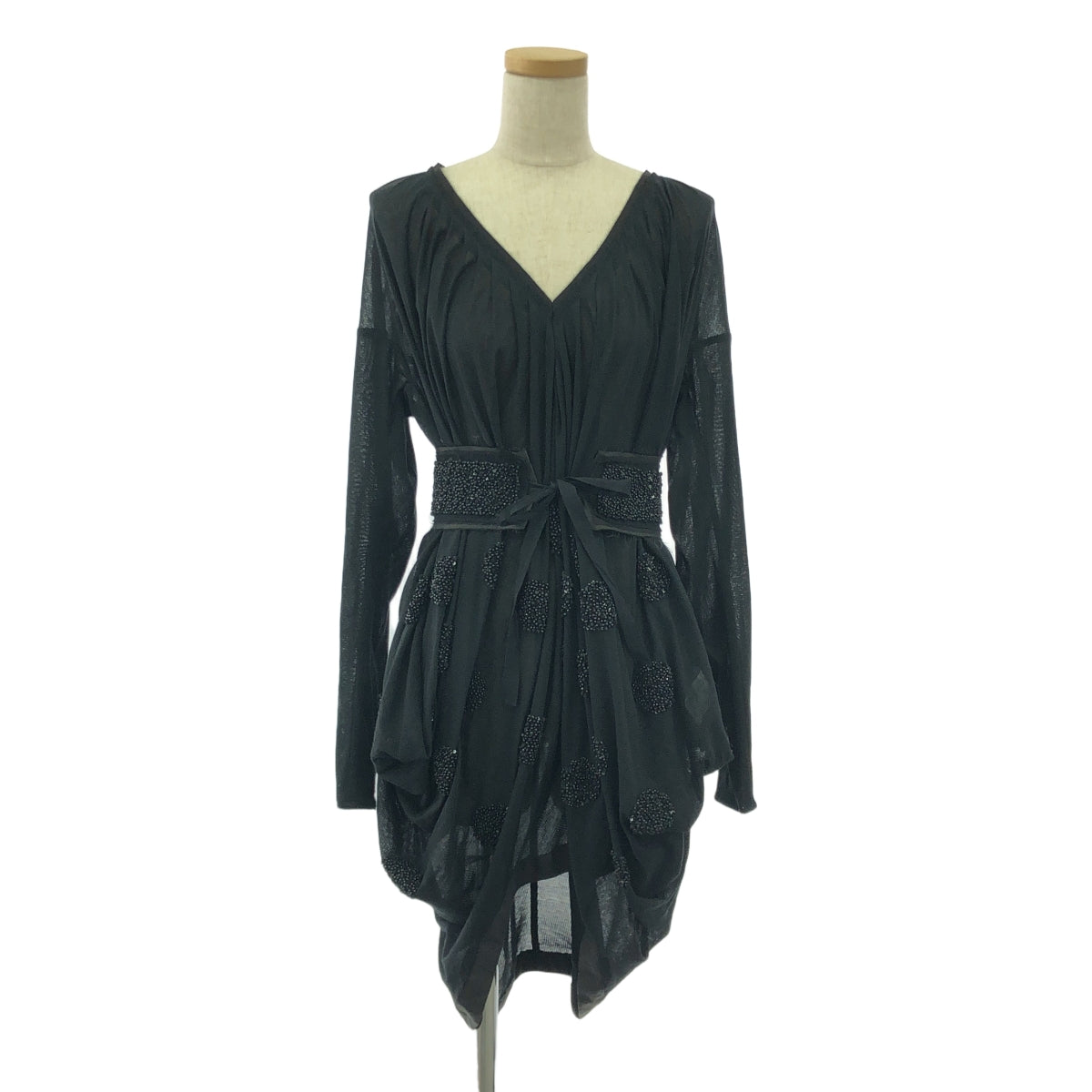 MIHARA YASUHIRO / 미하라야스 히로 | 변형 입체 비쥬 장식 벨티드 시아 드레스 원피스 | S | 블랙 | 여성