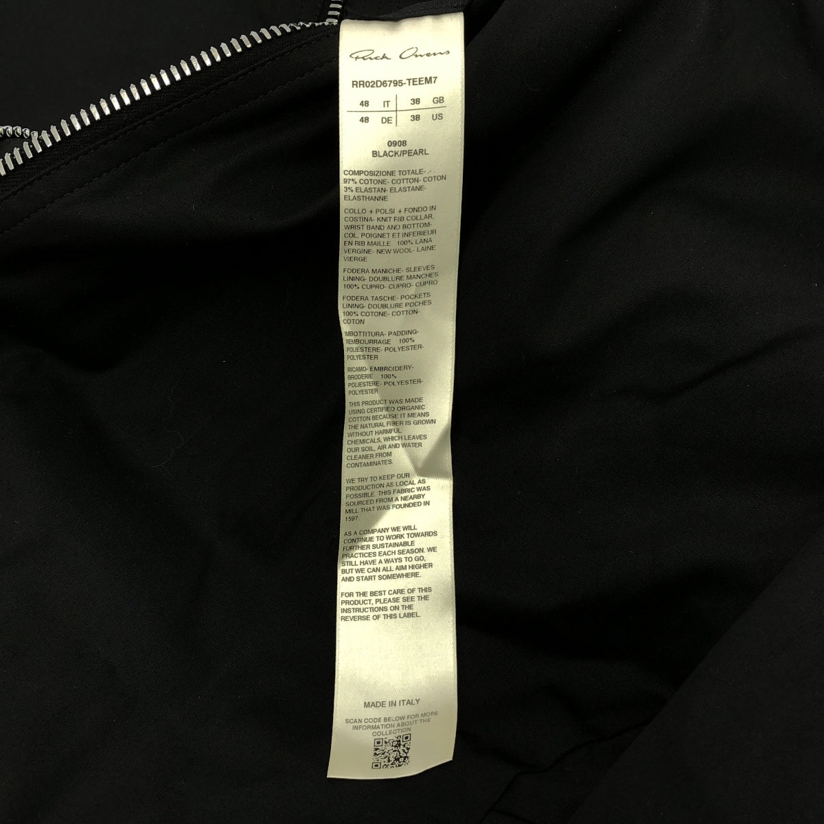 [新品] Rick Owens | 2024秋冬 | BOMBER IMBOTTITORICAMATO / PORTERVILLE 飛行員夾克 MA-1 | 48 |黑色 |男士