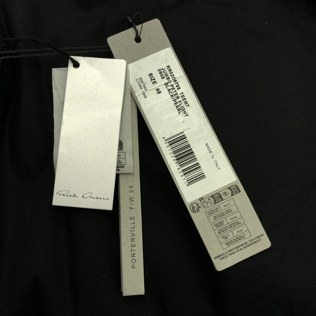 [新品] Rick Owens | 2024秋冬 | BOMBER IMBOTTITORICAMATO / PORTERVILLE 飛行員夾克 MA-1 | 48 |黑色 |男士