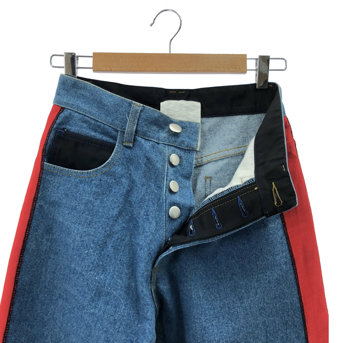 KOCHE / コシェ | Side Band Denim サイドライン デニムパンツ | XS | インディゴ / レッド | レディース
