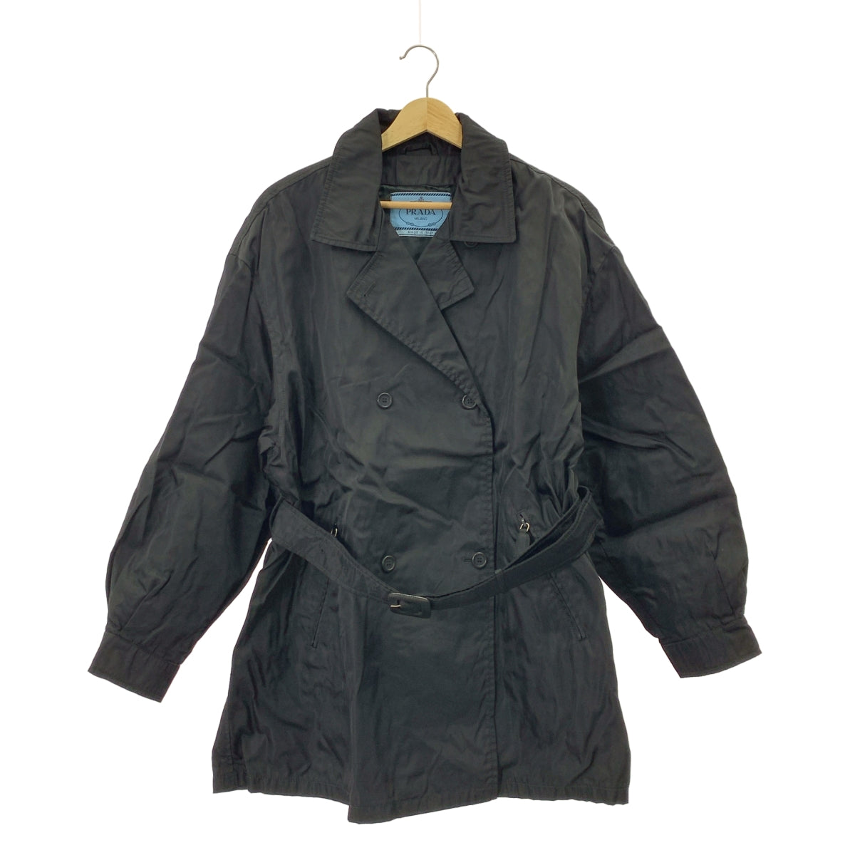 PRADA / 프라다 | 나일론 더블 브레스트 코트 | 블랙 | 여성