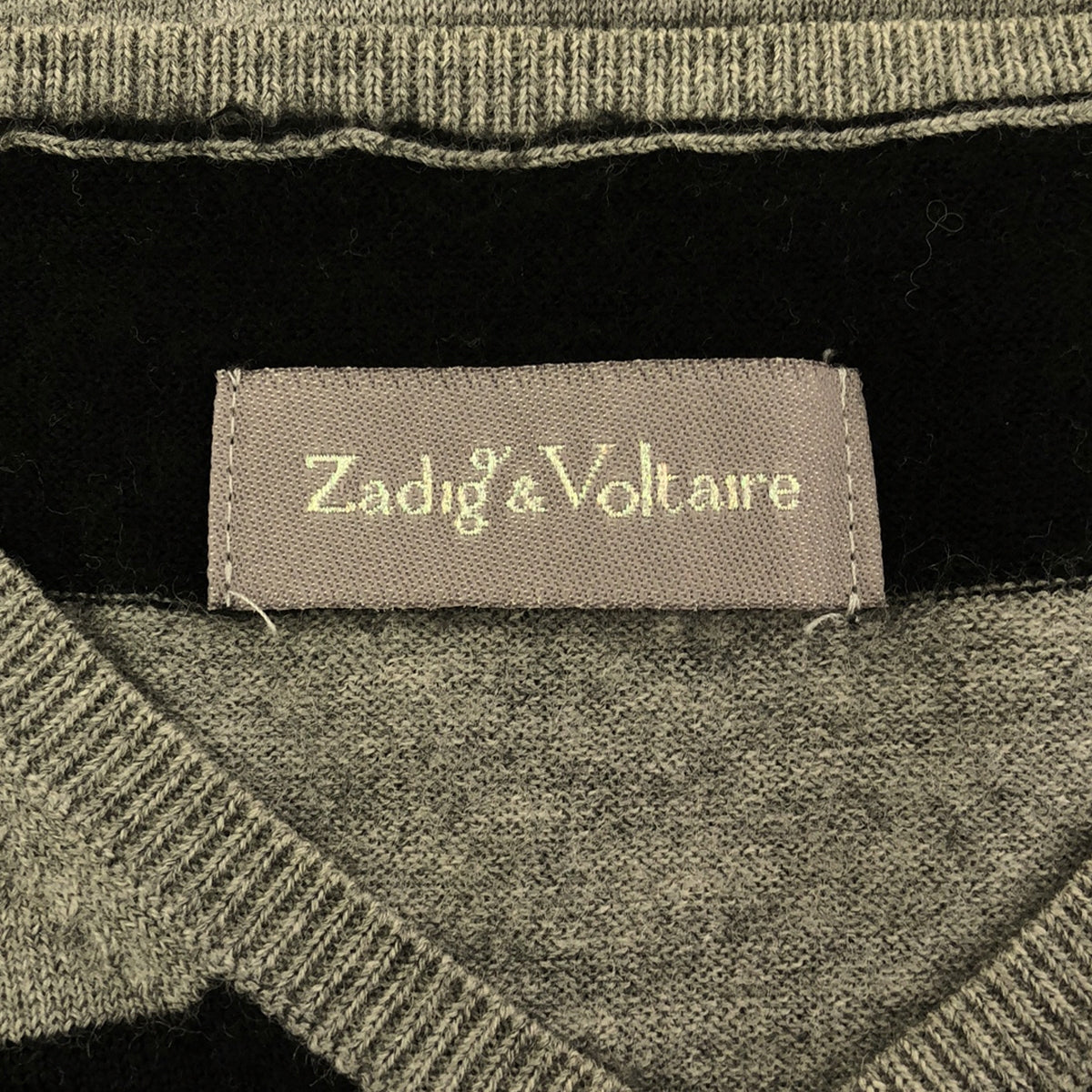 ZADIG&VOLTAIRE / ザディグエヴォルテール | ウール Vネックニット プルオーバー | S | グレー/ブラック | レディース