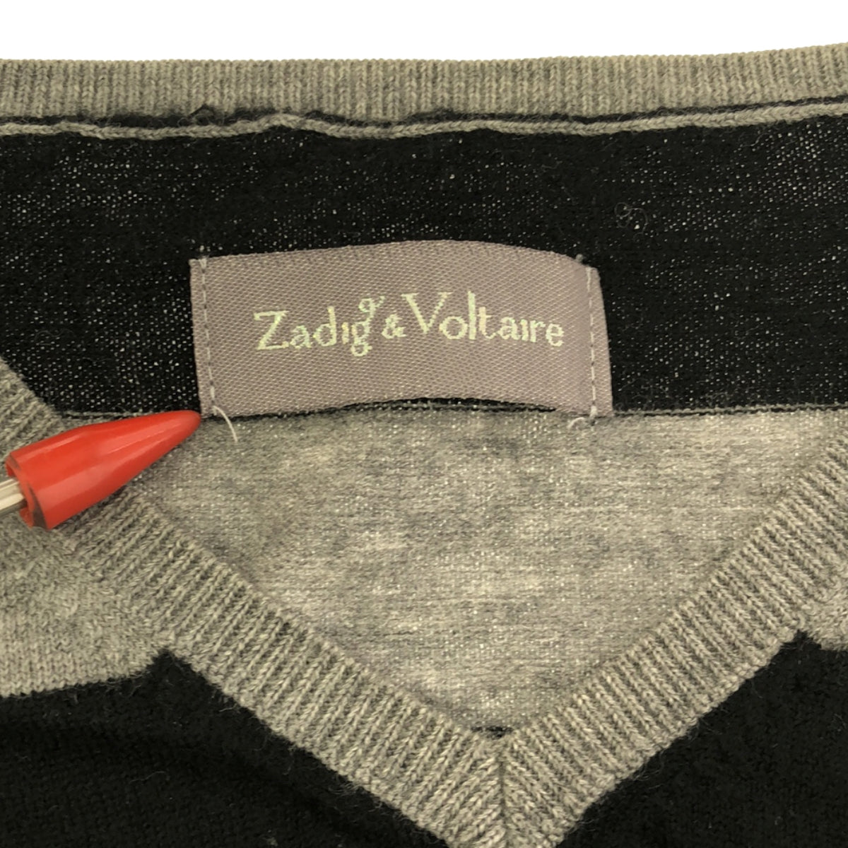 ZADIG&VOLTAIRE / ザディグエヴォルテール | ウール Vネックニット プルオーバー | S | グレー/ブラック | レディース