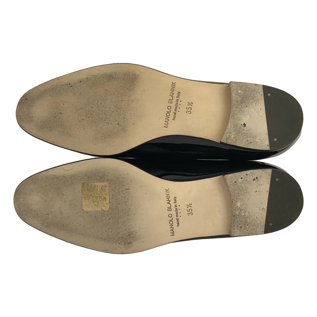 【미품】 MANOLO BLAHNIK / 마노로브라니쿠 | PILA / 특허 가죽 비쥬 플랫 슈즈 | 35.5 | 블랙 | 여성