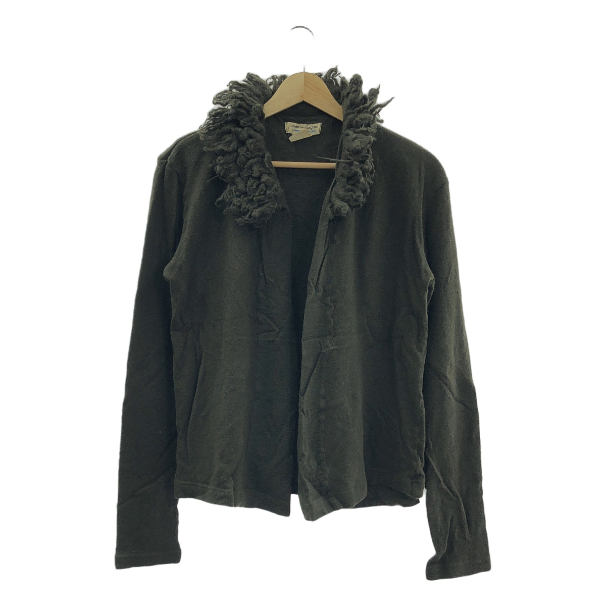 COMME des GARCONS COMME des GARCONS / 콤콤 | 1990s~ 울 축융 제품 염색 프린지 칼라 니트 가디건 | M | 올리브 | 여성
