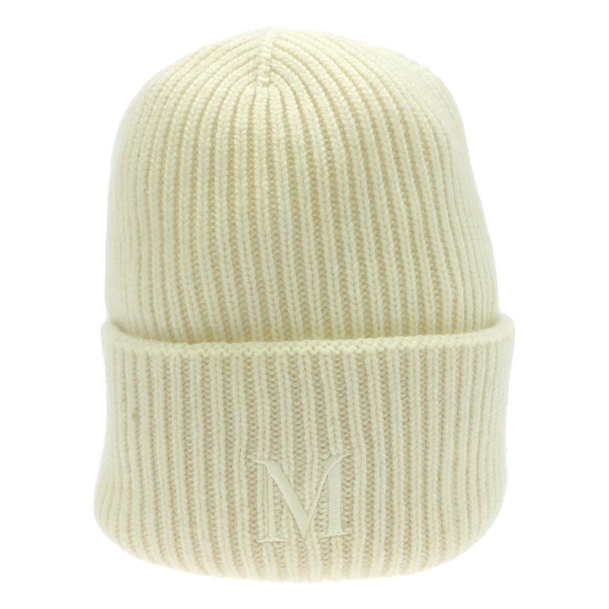 【美品】  Max Mara / マックスマーラ | Retina / cashmere100％ / カシミヤ ワンポイントロゴ ビーニーキャップ ニット帽 | 57 | アイボリー | レディース