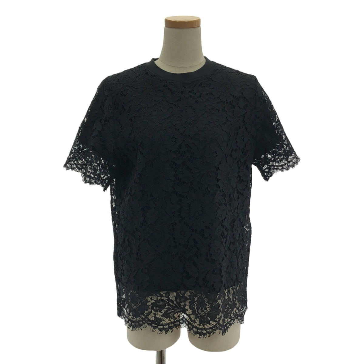 華倫天奴 | 2020春夏 |全蕾絲圓領短袖剪裁縫製 | S |黑色 |女性的
