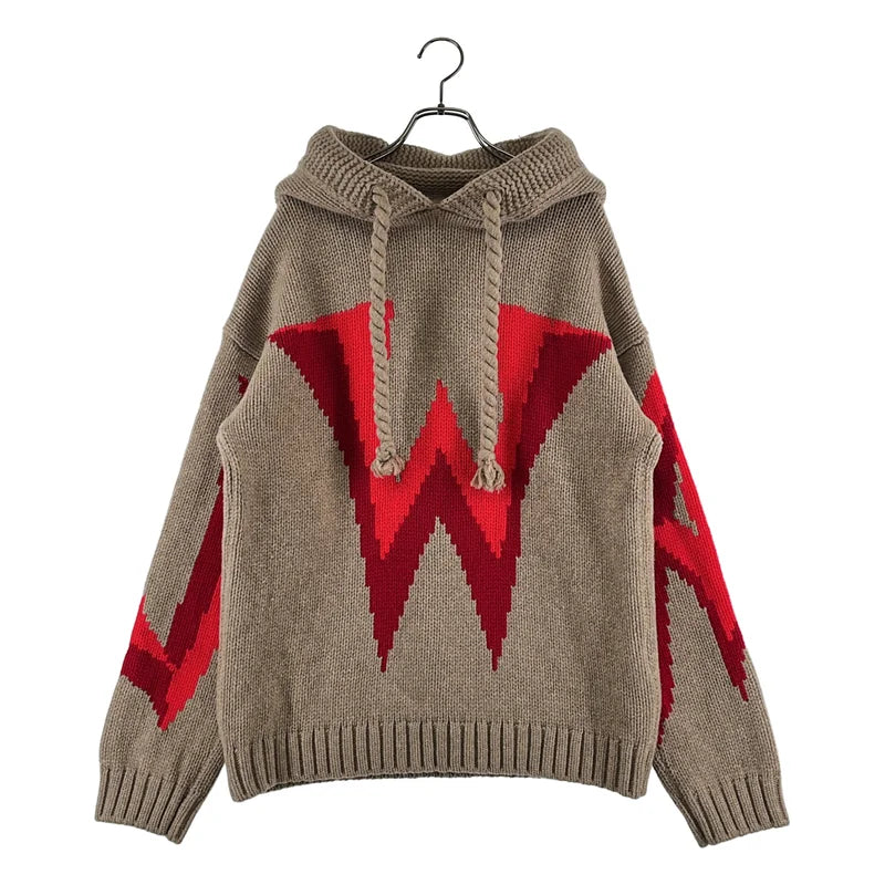 JW Anderson / ジェイダブルアンダーソン | CHUNKY KNIT LOGO HOODIE ロゴ フーデッド ニット | S | メンズ