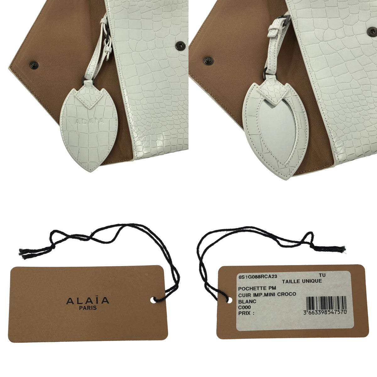 【新品】  ALAIA / アライア | POCHETTE PM クロコ型押し レザー クラッチバッグ | ホワイト | レディース