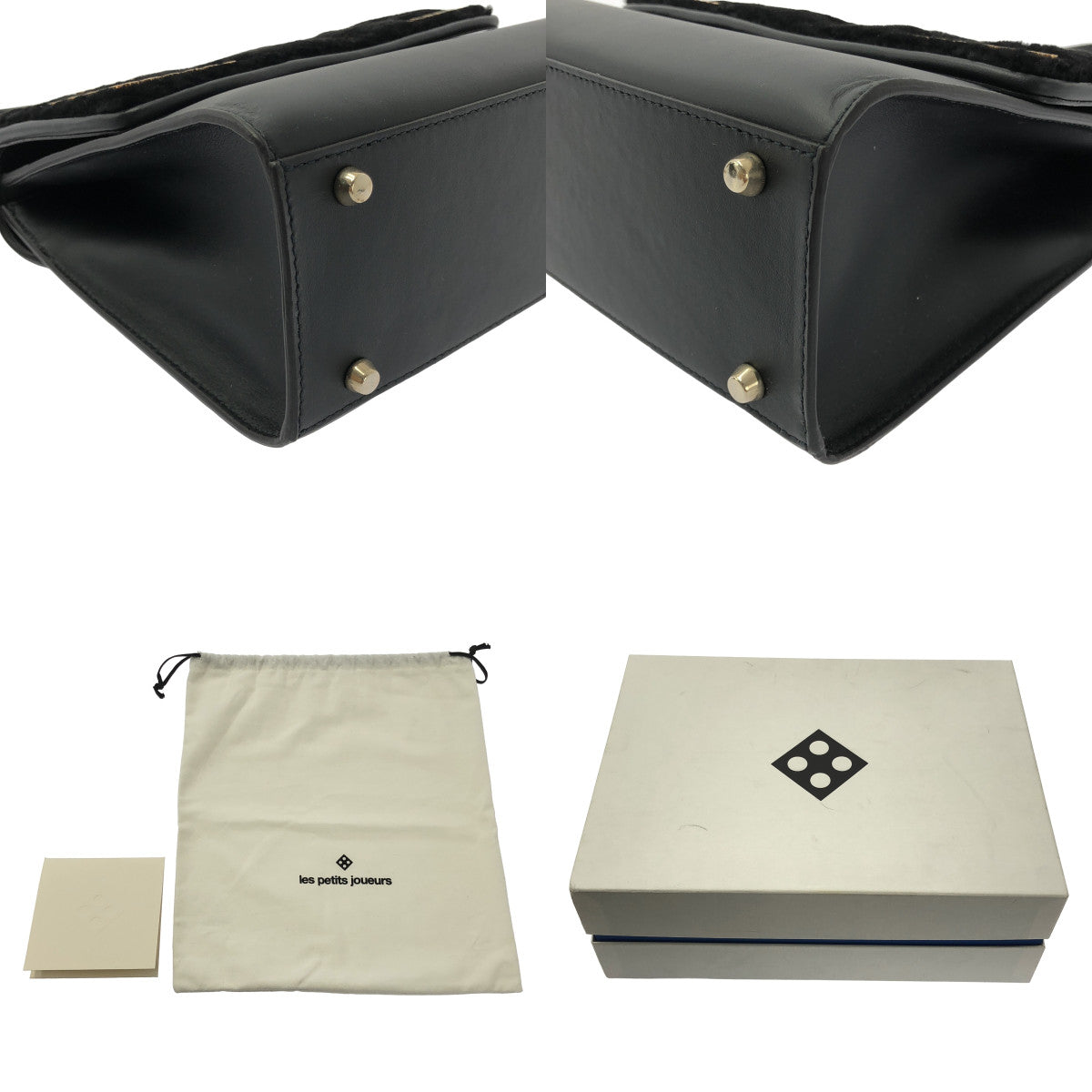 【미품】 Les Petits Joueurs / 렙티쥬르 | 2way 가죽 레고 로고 핸드백 | 블랙 / 골드 | 여성