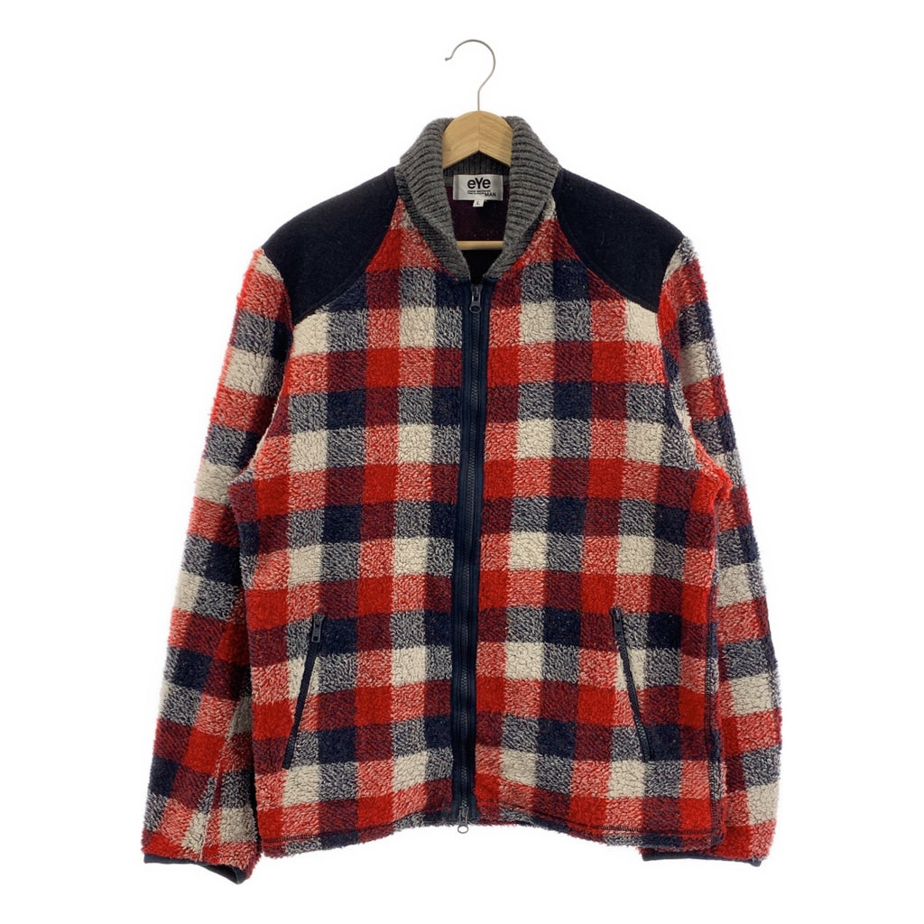 eye JUNYA WATANABE COMME des GARCONS MAN / アイジュンヤワタナベ マン | 2011AW | ウール エルボーパッチ ニットカラー フルジップ ジャケット | L | レッド/ネイビー/ホワイト | メンズ