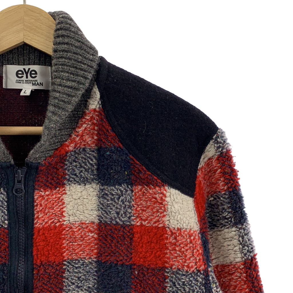 eye JUNYA WATANABE COMME des GARCONS MAN / アイジュンヤワタナベ マン | 2011AW | ウール エルボーパッチ ニットカラー フルジップ ジャケット | L | レッド/ネイビー/ホワイト | メンズ