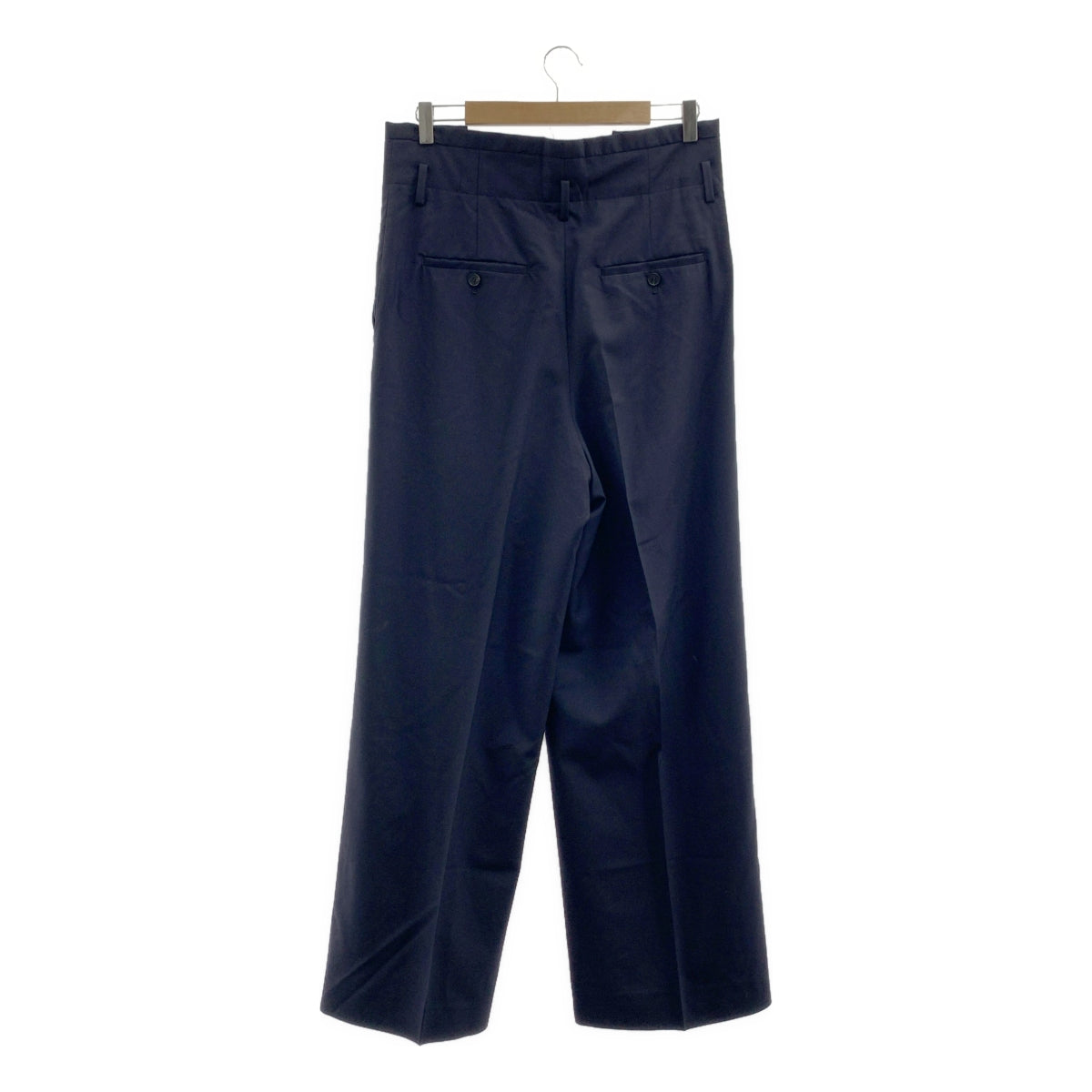 [狀況極佳] ebure | 輕盈熱帶羊毛褶皺寬褲 | 尺寸 40 | 深海軍藍 | 女款