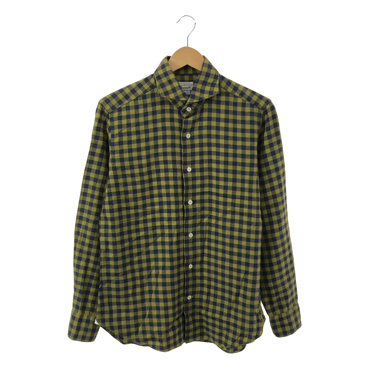 Giannetto | SLIM FIT Gingham Check Horizontal Collar Shirt | 15 3/4 / 40 | Yellow / Blue | Men's