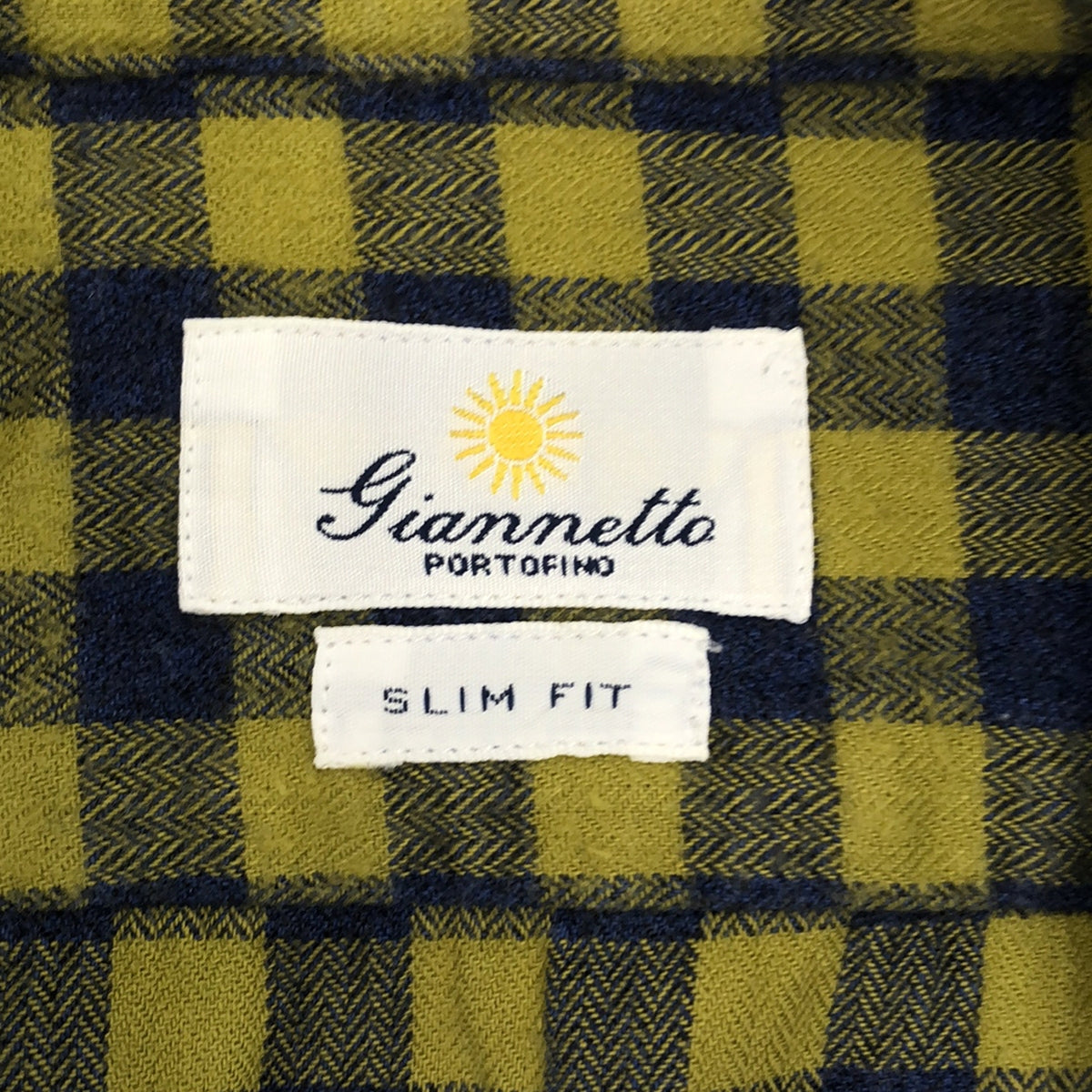 Giannetto | SLIM FIT Gingham Check Horizontal Collar Shirt | 15 3/4 / 40 | Yellow / Blue | Men's