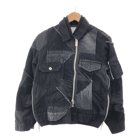 sacai / 사카이 | 2021SS | Hank Willis Thomas Edition Denim Patches Bomber Jacket MA-1 패치워크 재킷 | 1 | 블랙