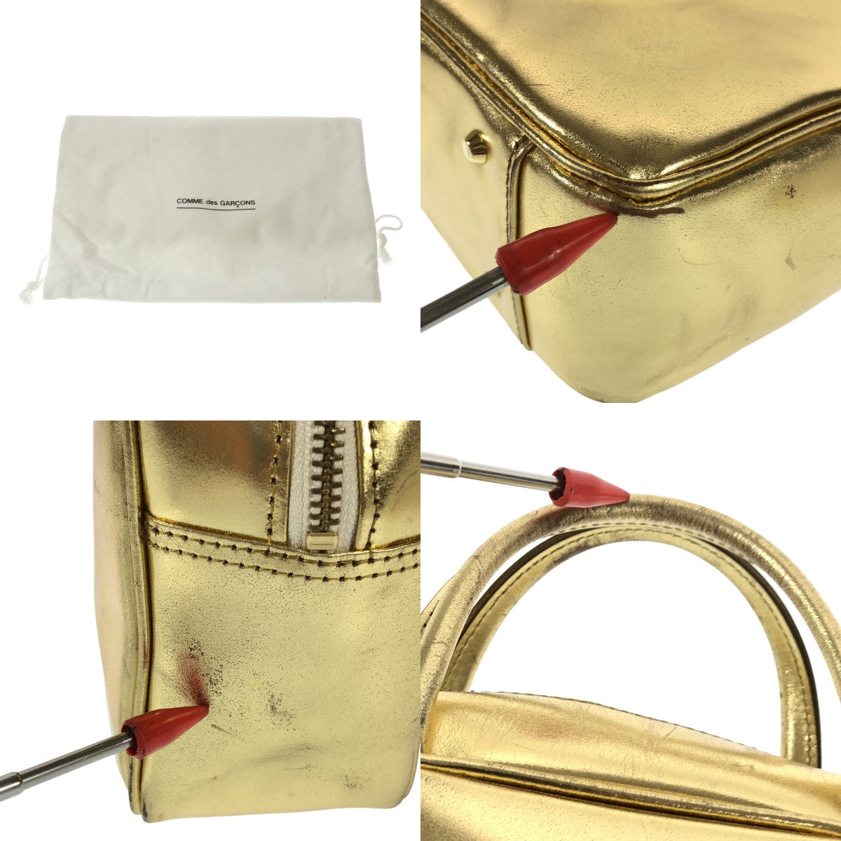 COMME des GARCONS | Leather Single Zip Square Steer Tote Bag | Gold | Women's