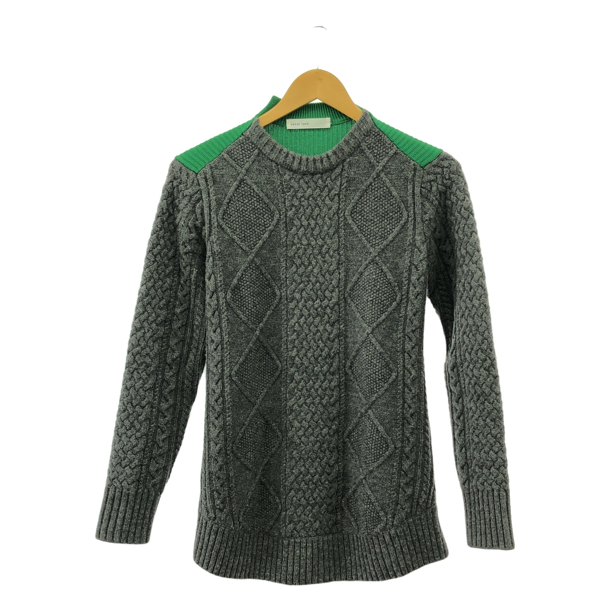 sacai luck | Wool cable knit with back panel | 1 | Gray/Green | Women's