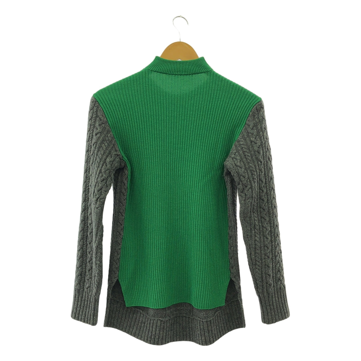 sacai luck | Wool cable knit with back panel | 1 | Gray/Green | Women's
