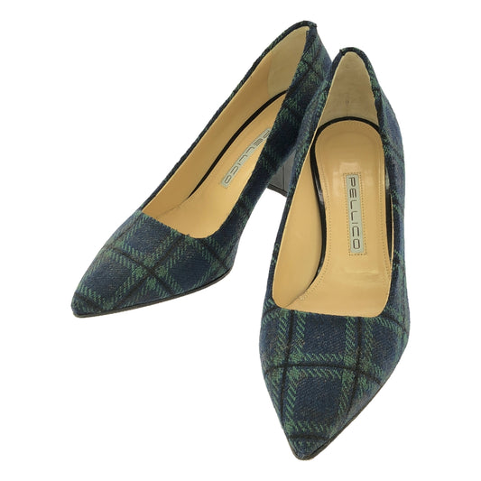 [Good Condition] PELLICO / Pellico | Check Heel Pumps | 37 | Navy | Women's