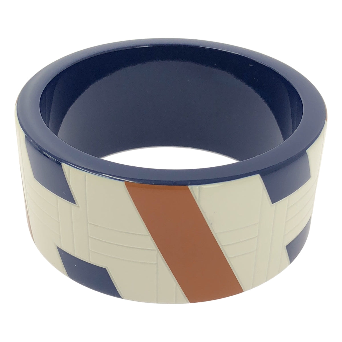 HERMES / 헤르메스 | 래커 우드 H 로고 뱅글 | 네이비 / 화이트 / 브라운 | 여성