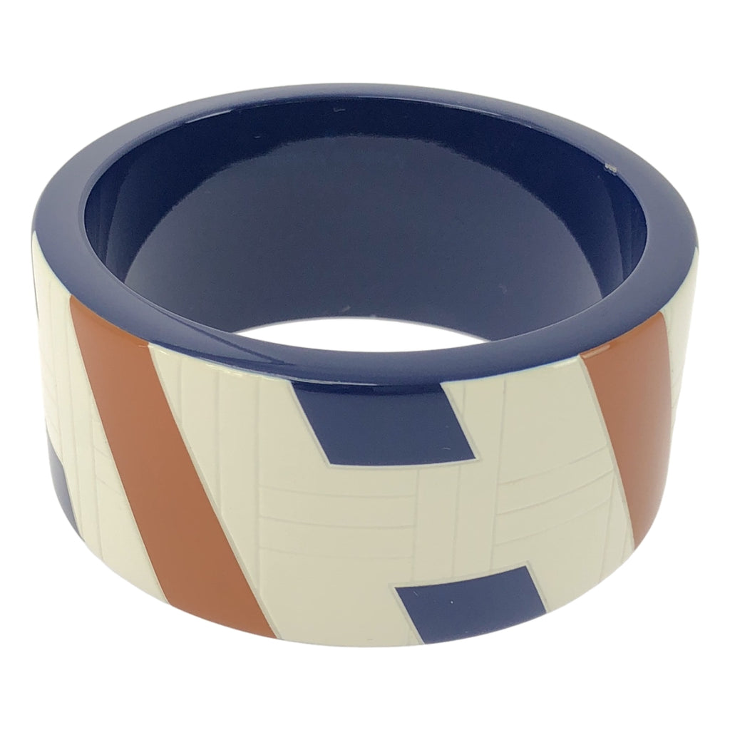 HERMES / 헤르메스 | 래커 우드 H 로고 뱅글 | 네이비 / 화이트 / 브라운 | 여성