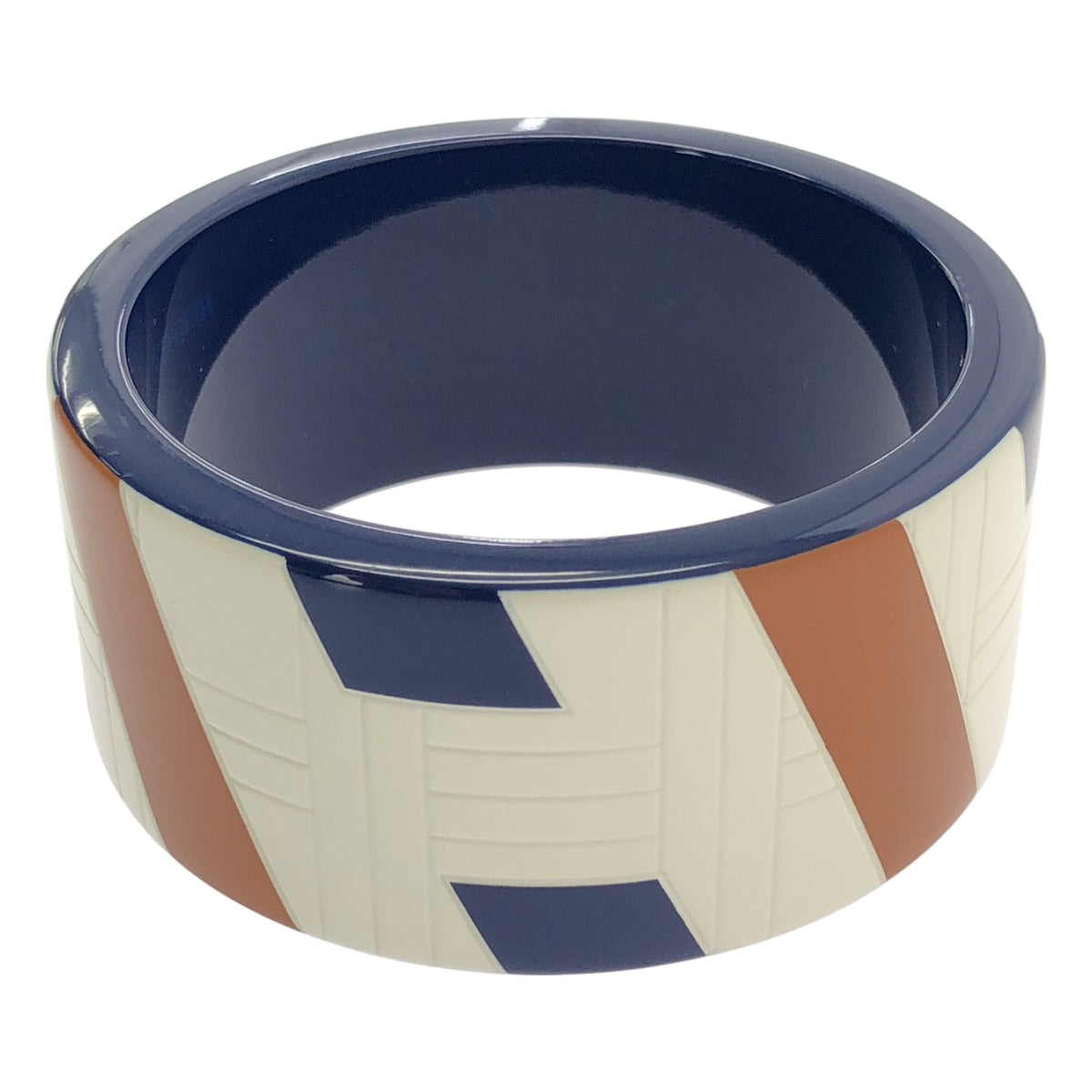 HERMES / 헤르메스 | 래커 우드 H 로고 뱅글 | 네이비 / 화이트 / 브라운 | 여성