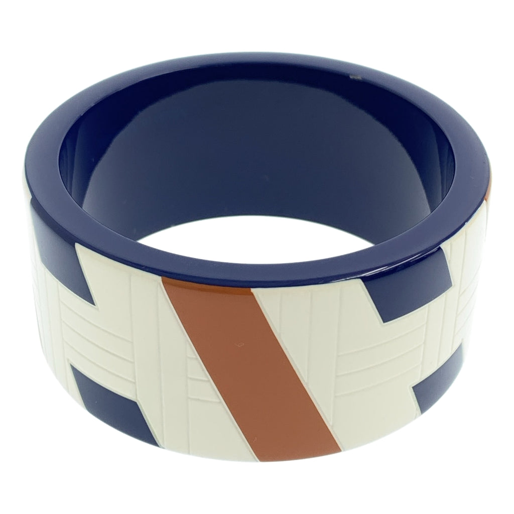 HERMES / 헤르메스 | 래커 우드 H 로고 뱅글 | 네이비 / 화이트 / 브라운 | 여성