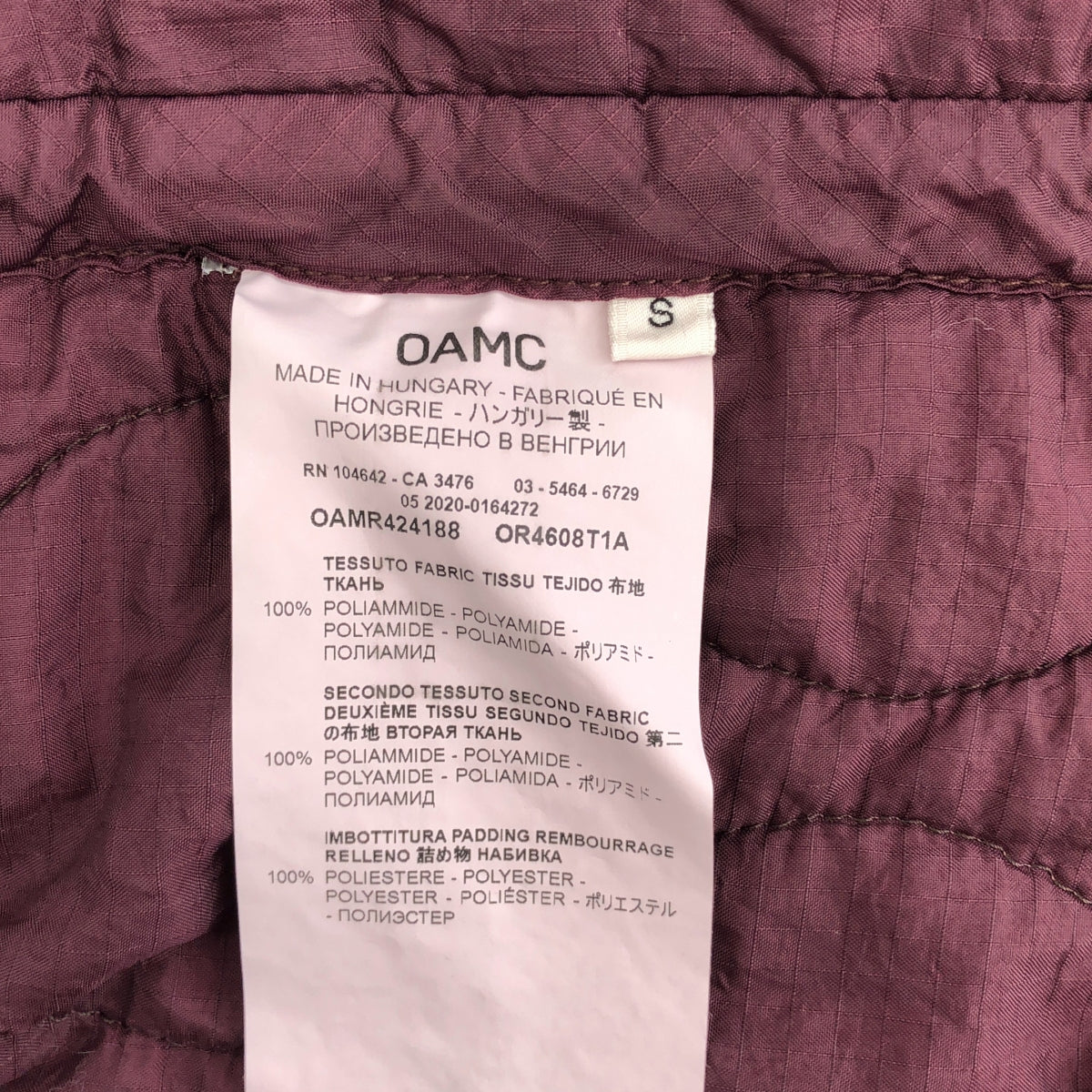 OAMC / OAMC | Combat Liner 絎縫夾克 / 絎縫無領外套 | S | 男款