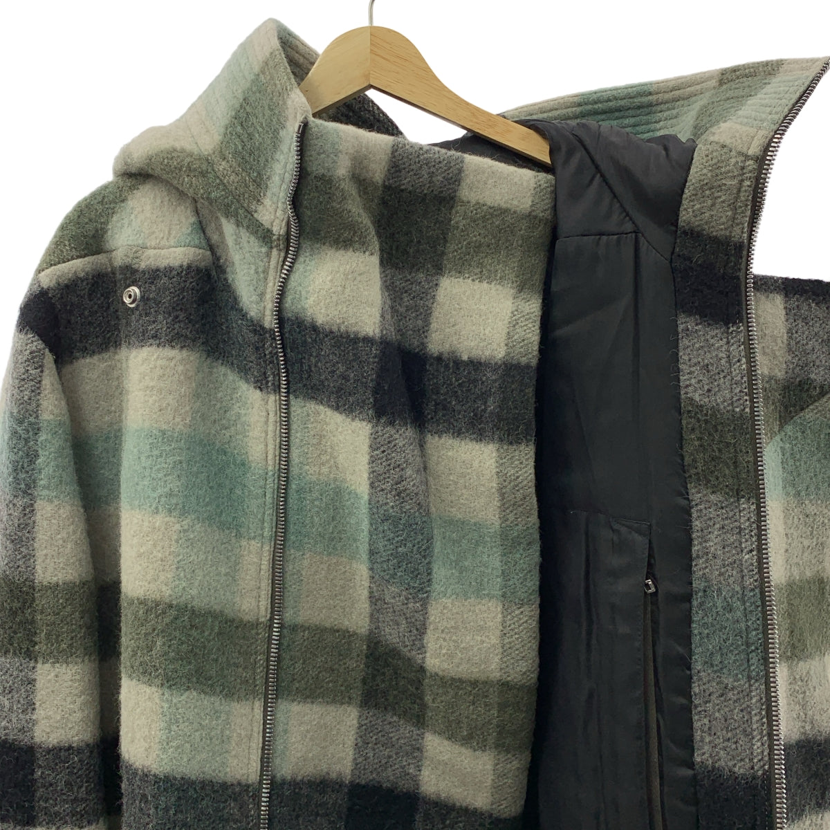 Rick Owens | 2022 秋冬系列 | Secret Parka 格紋連帽派克大衣 | 46 碼 | 淺藍/灰/黑 | 男款