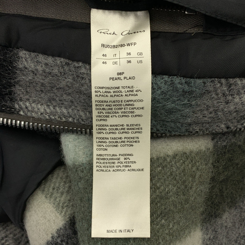 Rick Owens | 2022 秋冬系列 | Secret Parka 格紋連帽派克大衣 | 46 碼 | 淺藍/灰/黑 | 男款