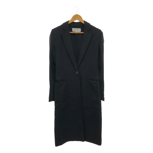 LOEWE | Wool cashmere chesterfield coat with leather patch | 34 | Navy | Women's